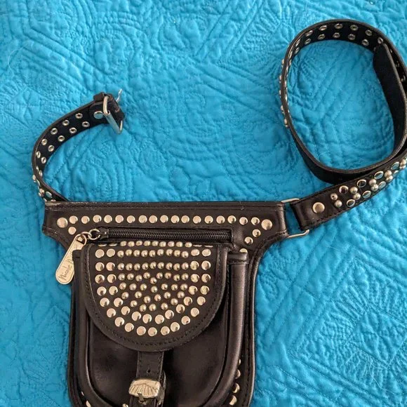 Nicole Miller riveted biker steampunk belt,  fanny pack Handmade 1-3/4 main image 4